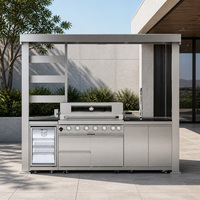 Cuisine extérieure en acier inoxydable 304 résistant aux intempéries avec abri, barbecue à gaz 6 brûleurs, îlot, réfrigérateur et évier pour jardin - Expédition depuis l'entrepôt américain