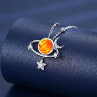 Großhandel 925 Sterling Silber Mond Stern Orange Edelstein Anhänger Halskette Modeschmuck