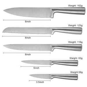 Juego de cocina de 5 piezas de acero inoxidable clásico más vendido, mango hueco básico, superficie mate, incluye cuchillo de <span class=keywords><strong>Chef</strong></span> de 8 pulgadas - Product Image 2