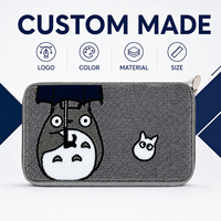 Dompet Kartu Wanita Berbahan Chenille Bordir Kartun dengan Ritsleting, Warna Abu-abu, Lucu, Imut, Bahan Plush Lembut, Grosir
