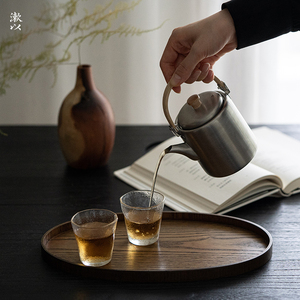 Wooden Serving <b>Tray</b> Round Oval Solid Color Elegant For Tea Dessert Snack Breakfast Hotel Coffee Use - Product Image 4