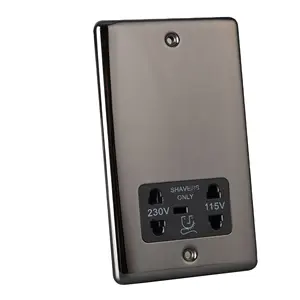 Hailar UK shaver socket polished black nickel double sockets