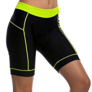 Pantalones Cortos de Ciclismo para Mujer, Cintura Media, Color Negro con Ribete Verde Neón, Poliéster Impermeable, Cierre de Cremallera, 140g, Secado Rápido, Transpirables, Corte Regular - Product Image 3