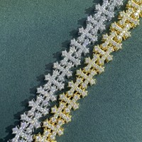 Collier ras du cou MON02 de luxe Hip Hop gothique avec croix, diamants Moissanite VVS, plaqué or cuivre, bijou scintillant, cadeau