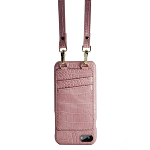 Étui de téléphone en cuir véritable à bandoulière motif <span class=keywords><strong>croco</strong></span> avec sangle pour iPhone – Coque arrière pour filles - Product Image 2