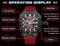 Montre-bracelet à quartz pour homme, cadran squelette tonneau, chronographe, bracelet en silicone, montre de sport et de mode