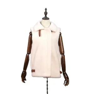 Groothandel Gilet Nieuwe Effen Kleur Rits Casual Elegant Bont Wollen Vest Vrouwen Winter