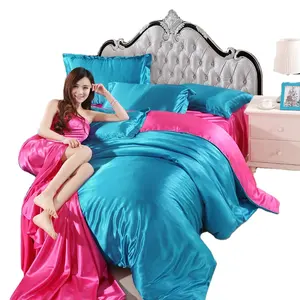 wholesale New ice silk waterproof solid color double match silk grosgrain bedding 4pcs set 3d printed