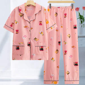 <span class=keywords><strong>Pijama</strong></span> <span class=keywords><strong>de</strong></span> verano <span class=keywords><strong>de</strong></span> algodón puro para mujer, traje <span class=keywords><strong>de</strong></span> luna <span class=keywords><strong>de</strong></span> estilo coreano informal <span class=keywords><strong>de</strong></span> talla grande, cintura elástica, pantalones finos <span class=keywords><strong>de</strong></span> manga corta <span class=keywords><strong>de</strong></span> dos piezas - Product Image 3