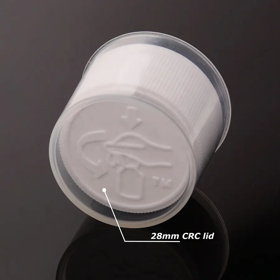 Plastic PP Material 28/410 Cough Syrup Packaging Child Resistance Cap CRC Cap match with 20ml Measuring Cup
