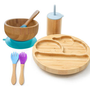 Prix usine bois <span class=keywords><strong>vaisselle</strong></span> pour enfants enfant en bas âge Led sevrage ensemble plaque d'aspiration Silicone bol bambou bébé alimentation ensemble - Product Image 1