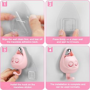 Crochets muraux adhésifs <span class=keywords><strong>en</strong></span> plastique de chat de tête d'animal mignon pour accrocher des manteaux de sac décoratifs des clés de sacs à main - Product Image 4