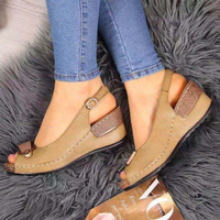 Sandales compensées élégantes pour femmes grandes tailles, à bout ouvert et talon haut, avec bride réglable à boucle pour un confort estival