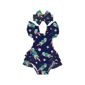 HY-045-ZXL Boutique Ropa de Verano para Bebés Niñas, Mono con Tirantes de Burbujas y Volantes con Estampado Animal - Product Image 5