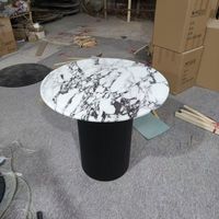 Mesa de comedor redonda de mármol francés estilo crema con base completa, diseño elegante y retro, ideal para casas pequeñas
