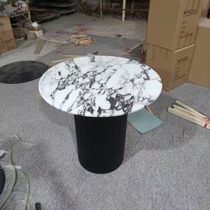 French marble stone tabletop cream-style full-bottom dining <b>table</b> elegant retro round design ideal for <b>small</b> homes - Product Image 6