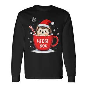 T-shirt à manches longues de Noël Hedge Nog avec un adorable hérisson Père Noël - Product Image 1