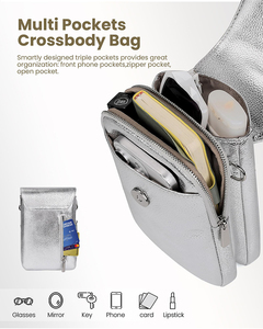 Bolsos cruzados de cuero genuino para mujer, bolso cruzado para teléfono celular con ranuras para tarjetas con bloqueo RFID, color plateado - Product Image 4