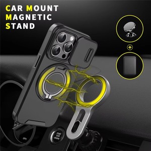 Coque de protection antichoc avec protection d'appareil <span class=keywords><strong>photo</strong></span> pour iPhone 17 16 15 Pro Max, support de voiture rotatif <span class=keywords><strong>à</strong></span> 360° avec anneau et fenêtre coulissante - Product Image 6