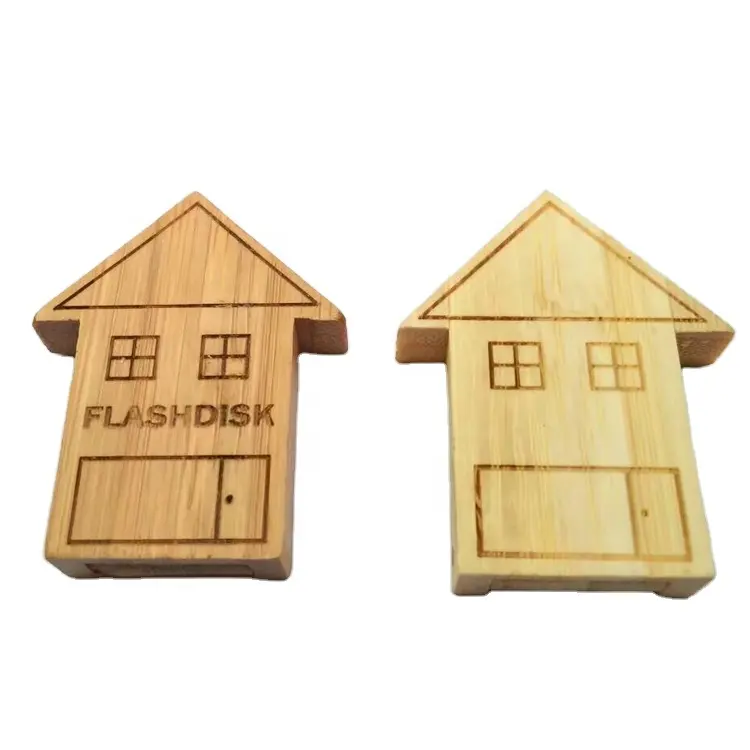 بسعر الجملة فلاش ميموري USB بشعار حسب الطلب 16 جيجا بايت خشبي على شكل منزل ثلاثي الأبعاد
