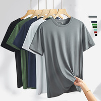 Nouvelle Arrivée T-shirts Homme en Soie Glacée de Haute Qualité Coton Modal Uni Vintage Coupe Ample Respirant Anti-Plis Brodé