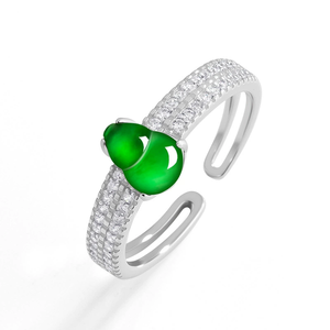 S925 <b>silver</b> <b>ring</b> <b>set</b> with natural A-grade jadeite lotus-shaped green ice-grained jade, women's style, open design - Product Image 1