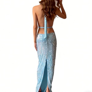 เดรสยาวปักเลื่อมคอ halter สำหรับผู้หญิง - เดรสออกงานแบบเว้าหลังแฟชั่น - Product Image 4