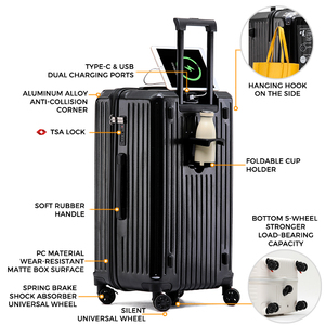 Valise à ouverture frontale de grande capacité de 32 pouces, légère, durable, avec serrure à code TSA, fermeture éclair étanche, bagage avec port USB, valise de voyage - Product Image 3