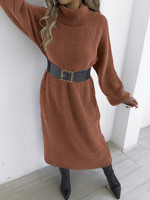 Robe Longue Pull Décontractée Ample Femme Hiver Automne avec Col Montant Sans Ceinture en Gros