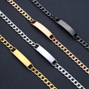 Ywganggu pulseira de aço inoxidável personalizada em branco curvada com corrente cubana para homens e mulheres joias de mão - Product Image 3