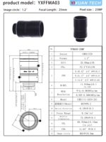 Objectif FA, objectif de lecture de codes-barres à faible distorsion, 16MM, 25MM, 35MM, 50MM, objectif industriel haute résolution, objectif de vision industrielle 25MP