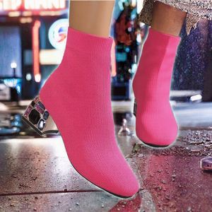 Newest Women Knee-High <b>Slip</b>-<b>On</b> Platform Autumn Winter Rain <b>Boots</b> Casual Stretch Fabric Outdoor Waterproof Windproof Rhinestone - Product Image 3