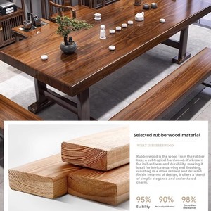 Set Tavolo da Tè e Sedie in <span class=keywords><strong>Legno</strong></span> Massello di Gomma con Ampio Piano e Spazio di Archiviazione, Nuovo Stile Cinese per Casa e Ufficio - Product Image 4