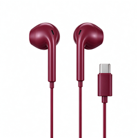 Écouteurs filaires semi intra-auriculaires bordeaux tendance avec son stéréo clair pour smartphones mobiles Type-C