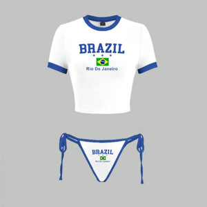 Wholesale Design Sexy Crop Top Two Piece Set Bikinis Round Neck t Shirt with Thong Swimwear Custom Logo <strong>Swim</strong> Suit <strong>for</strong> <strong>Women</strong> 2026 - Product Image 3