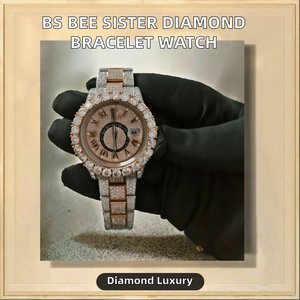 Montre de luxe en quartz glacé, boîtier en or rose avec lunette sertie de diamants, 46 mm, verre analogique, chiffres romains, bracelet en acier inoxydable, chronographe pour femme - Product Image 2