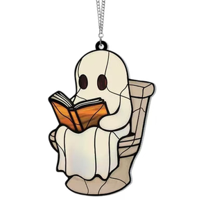 Pezzo di arte della decorazione della parete del dispositivo di cattura solare piatto acrilico della strega di Halloween divertente in bianco - Product Image 1