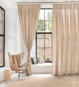 Modern Linen Curtain <b>Panel</b> Tab Top Rod Pocket Semi-Sheer <b>Window</b> Drapes Custom Size Natural Linen Solid Pattern All-Season Living - Product Image 1