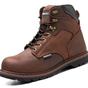 Bottes de travail en cuir de vachette vintage faites à la main avec protection d'été pour hommes à bout en acier élégant pour les saisons d'hiver et d'automne - Product Image 1