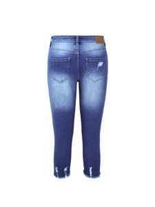 Women's Breathable Ripped Solid Capri Jeans <b>Stretch</b> Skinny <b>Denim</b> Pants with Casual Calf-Length Raw Hem and Pockets - Product Image 3