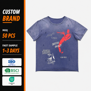 T-shirts Homme Oversize en Coton et Élasthanne Brodés de Haute Qualité Bleus pour Vente en Gros - Product Image 1