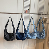 Sacs bandoulière tendance en jean délavé pour femmes, grande capacité, sac hobo léger, vente en gros, logo personnalisé