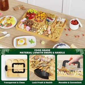 Tabla de queso de charcutería de bambú portátil con compartimentos de cubierta Tabla de charcutería portátil con tapa entrelazada para viajes - Product Image 4