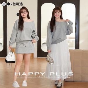 Happy Plus Women's Off Shoulder <b>Long</b> <b>Sleeve</b> Sweatshirt Plus Size Solid Color Cotton Knitted Casual Spring <b>Top</b> - Product Image 3
