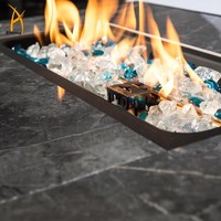 Table de foyer au gaz naturel de 32 pouces, 50 000 BTU, plateau rectangulaire en métal, base en osier thermolaqué, pour patio, terrasse, jardin