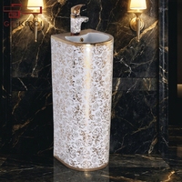 Lavabo sur pied en céramique rouge de luxe pour salle de bain