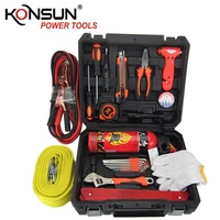 KONSUN Ensemble d'outils d'urgence domestique 24 pièces, Extincteur et Triangle de signalisation, Kit d'outils manuels avec étui, Personnalisable OEM