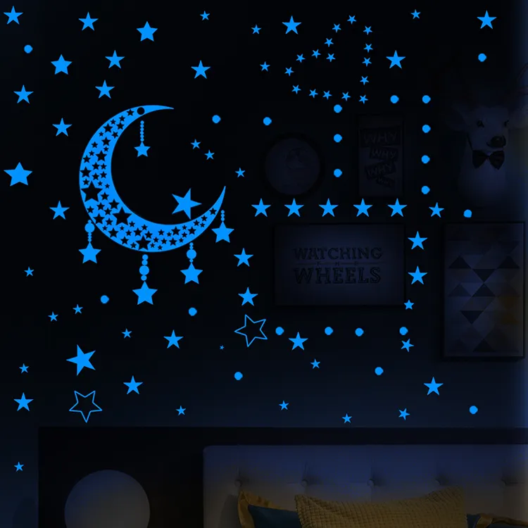 Qianheng Top 10 Super Star Room Decoration Wall Sticker 3D Moon Kids Glow Stars In The Dark Stickers