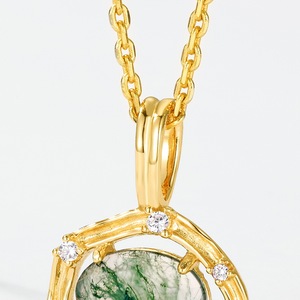 Collier en argent sterling S925 avec agate verte mousse pour femmes, design de niche, pendentif branche Lianli, bijoux tendance - Product Image 4