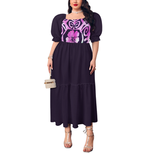 Robe à fleurs polynésienne Elei Tribal Tie-Dye, manches à bulles, taille haute, rétro, col carré, Design personnalisé pour femmes, nouvelle collection été <span class=keywords><strong>2022</strong></span> - Product Image 4